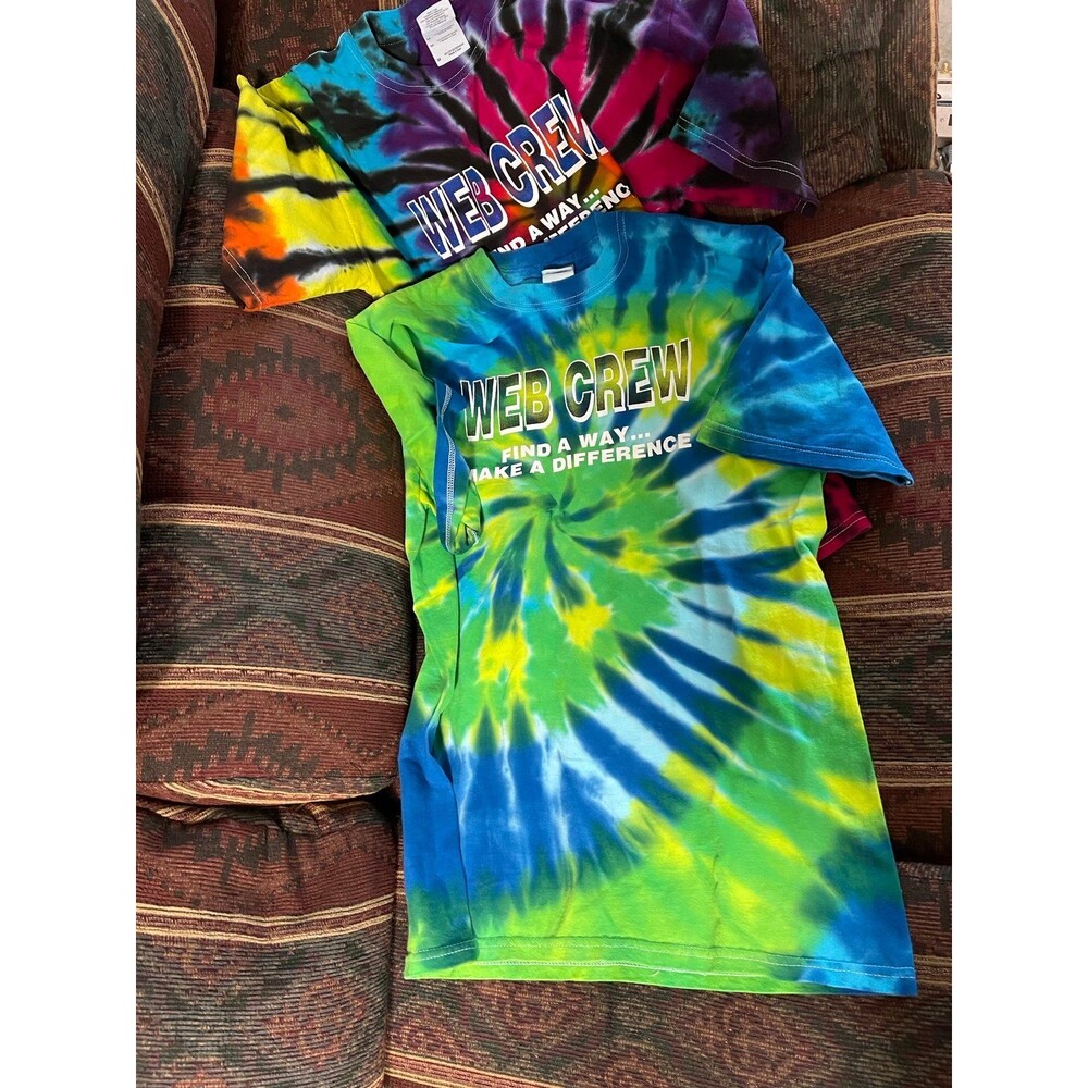 2 Tie Dye Tshirts - Web Crew Volunteer Shirts -  Adult Medium M CLEAN VGC